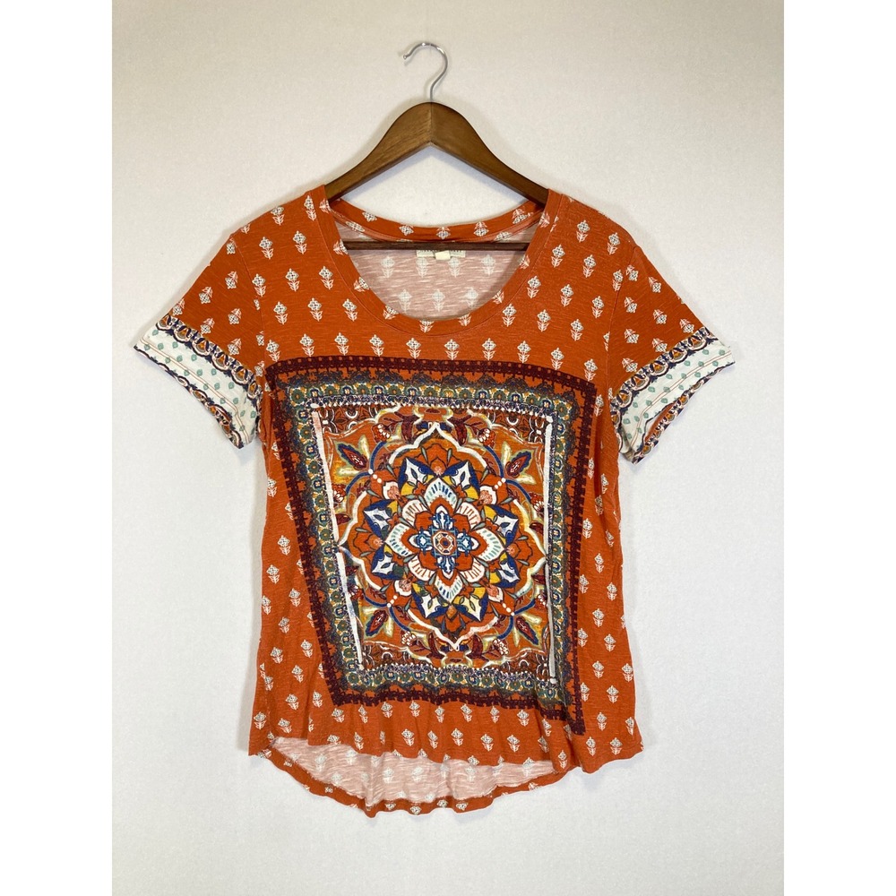 Boho Mandala Farmers Market‎ Womens Med Orange Graphic High-Low Short Sleeve Tee